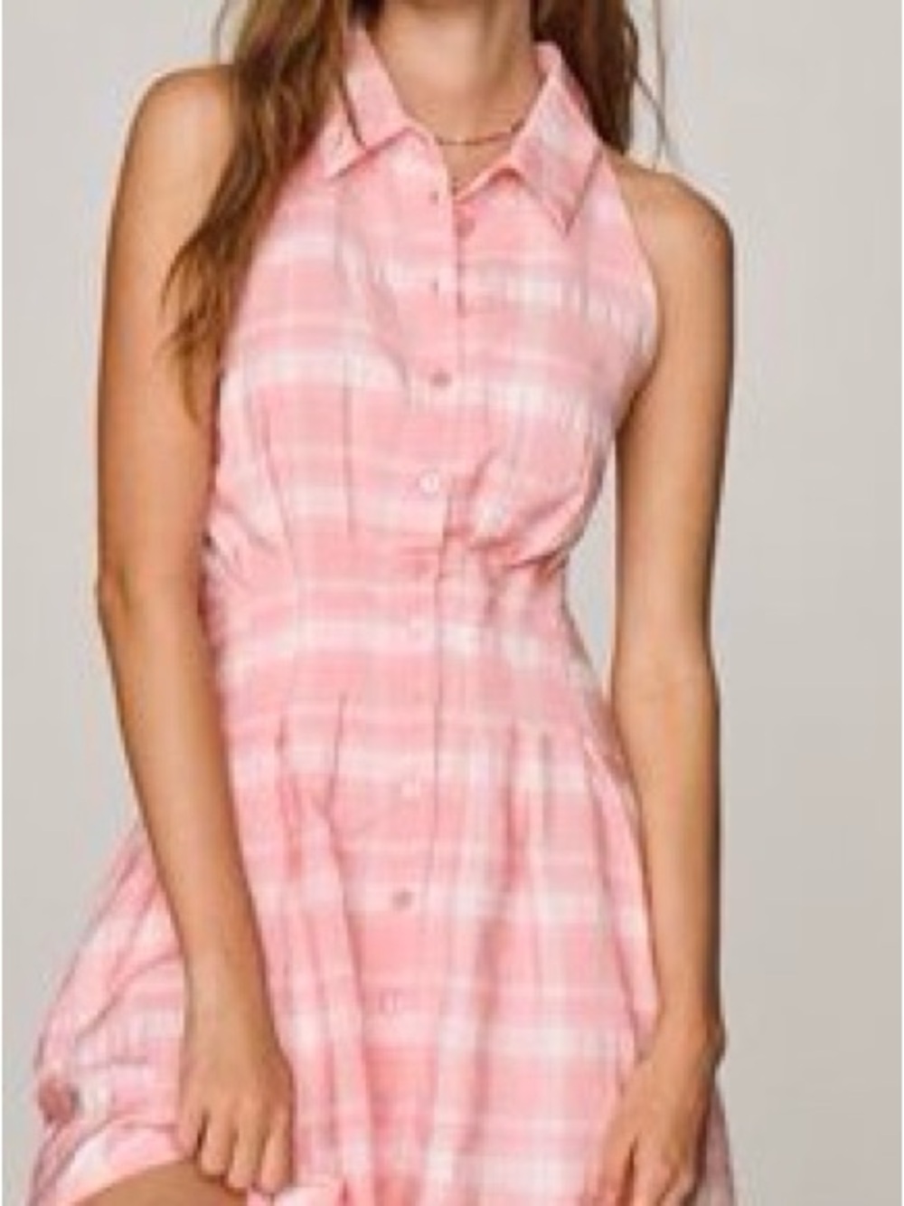 Antropolgie/esquise Collared Pink Plaid Button-Front Mini Dress